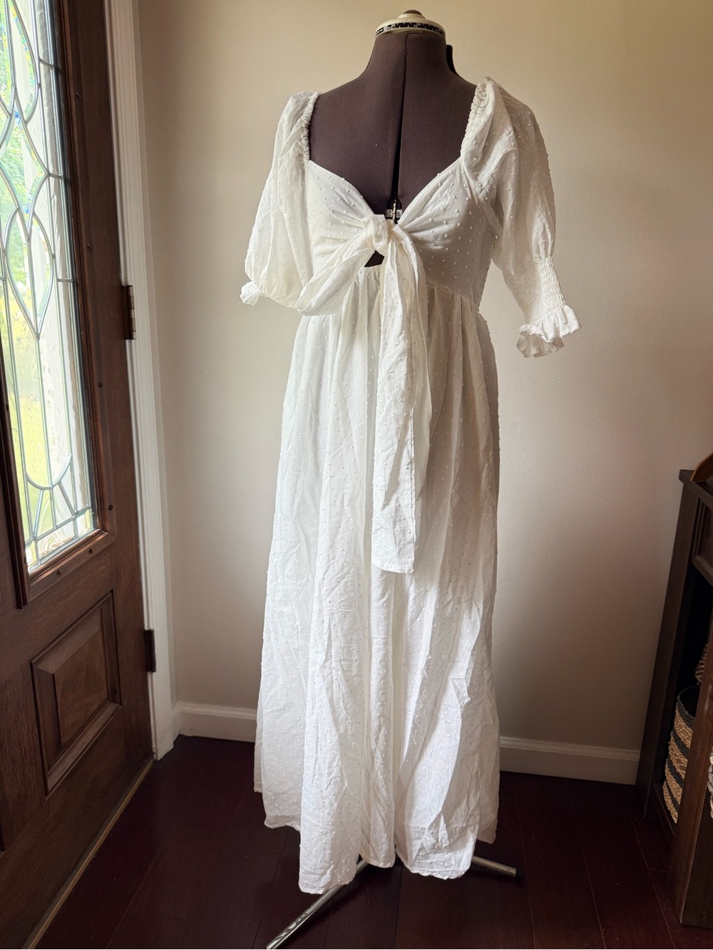 New Women's Reversible White Swiss Dot Maxi Dress